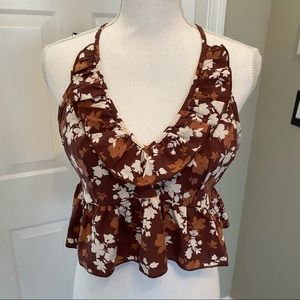 SHEIN floral halter crop top with ruffles